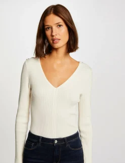 Pulls>Morgan Pull Manches Longues Avec Col En V Femme | Ivoire
