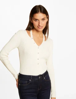 Pulls>Morgan Pull Manches Longues Avec Boutons Femme | Ivoire