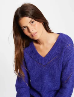 Pulls>Morgan Pull Manches Longues Avec Col En V Femme | Violet