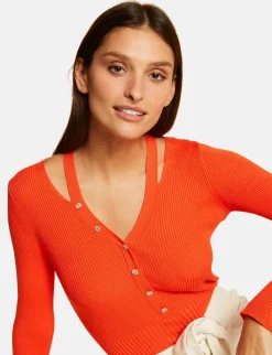 Pulls>Morgan Pull Manches Longues Avec Boutons Femme | Orange