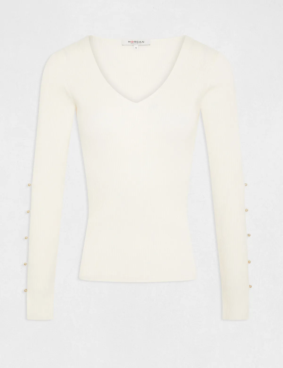 Pulls>Morgan Pull Manches Longues Fendues A Boutons Femme | Ivoire