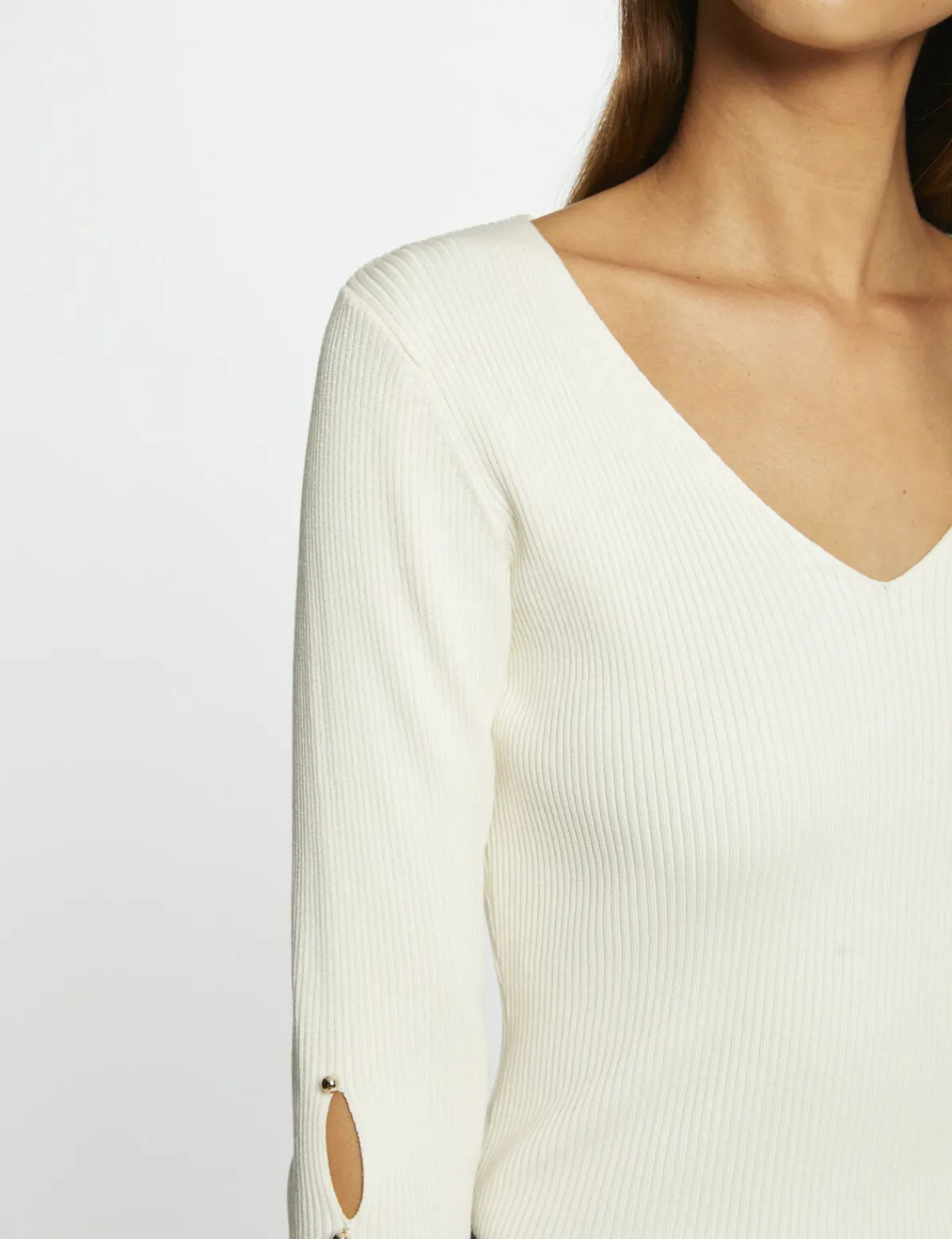 Pulls>Morgan Pull Manches Longues Fendues A Boutons Femme | Ivoire