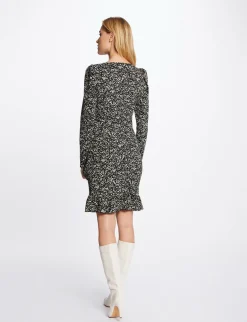 Robes>Morgan Robe Ajustee Drapee Imprime Abstrait Femme | Noir