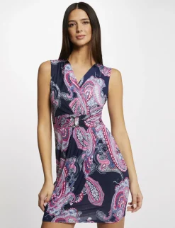 Robes>Morgan Robe Ajustee Drapee Imprime Cachemire Femme | Marine