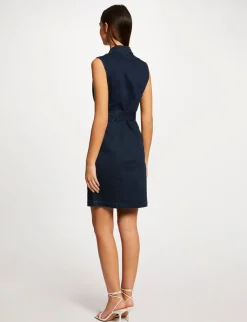 Robes>Morgan Robe Ajustee Drapee Sans Manches En Jean Jean Brut Femme | Jean_Brut