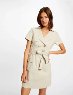 Robes>Morgan Robe Droite Boutonnee Ceinturee Femme | Beige