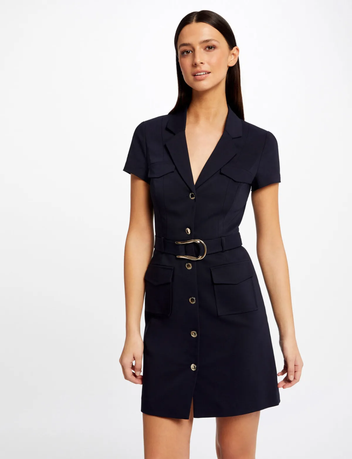 Robes>Morgan Robe Droite Boutonnee Ceinturee Femme | Marine