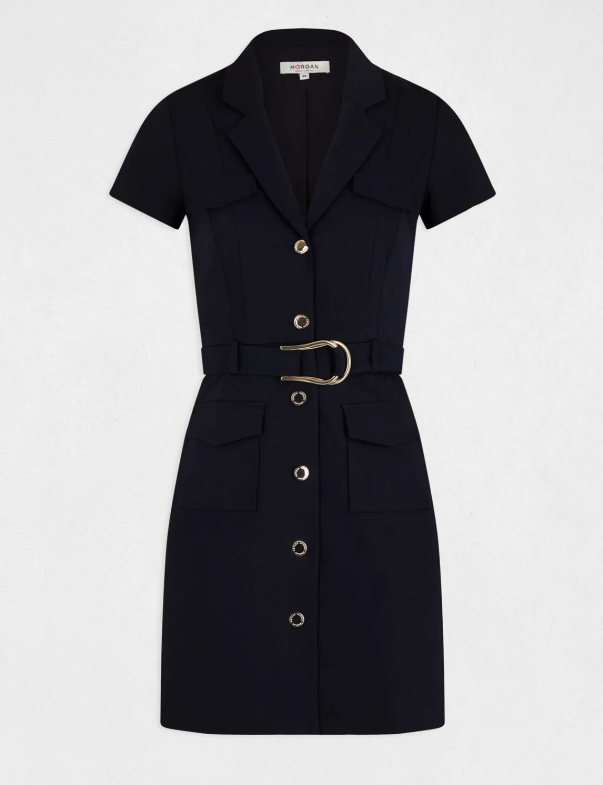 Robes>Morgan Robe Droite Boutonnee Ceinturee Femme | Marine