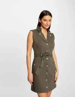 Robes>Morgan Robe Droite Boutonnee Ceinturee Vert Kaki Femme | Vert_Kaki