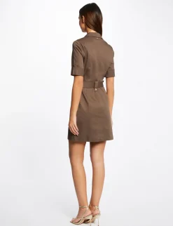 Robes>Morgan Robe Droite Ceinturee A Manches Courtes Vert Kaki Femme | Vert_Kaki