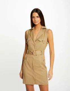 Robes>Morgan Robe Droite Ceinturee A Rayures Femme | Sable