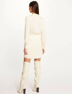 Robes>Morgan Robe Droite Drapee Satinee Ecru Moyen Femme | Ecru_Moyen