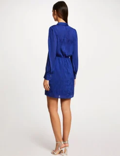 Robes>Morgan Robe Droite Drapee Satinee Imprimee Bleu Electrique Femme | Bleu_Electrique