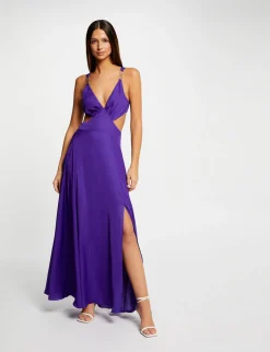 Robes>Morgan Robe Longue Evasee Avec Ouvertures Violet Fonce Femme | Violet_Fonce