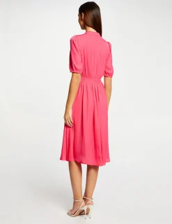 Robes>Morgan Robe Manches 3/4 Boutonnee A L'Avant Rose Moyen Femme | Rose_Moyen