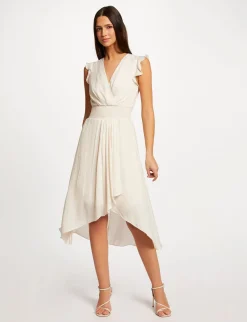 Robes>Morgan Robe Midi Evasee Fluide Drapee Smockee Ecru Moyen Femme | Ecru_Moyen