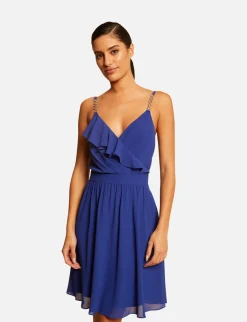 Robes>Morgan Robe Patineuse Avec Col Cache-Coeur Bleu Electrique Femme | Bleu_Electrique