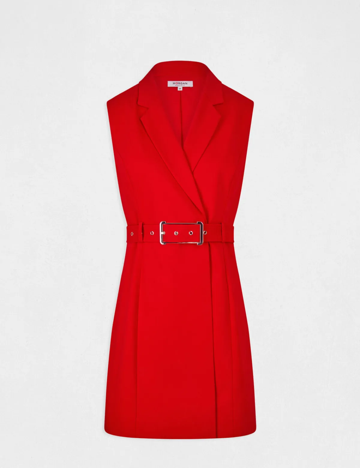 Robes>Morgan Robe Portefeuille Ceinturee Sans Manches Femme | Rouge