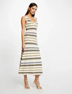 Robes>Morgan Robe Pull Longue Droite Imprime Chevron Femme | Ivoire