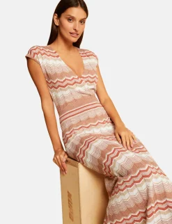 Robes>Morgan Robe Pull Longue Droite Imprime Chevron Vieux Rose Femme | Vieux_Rose