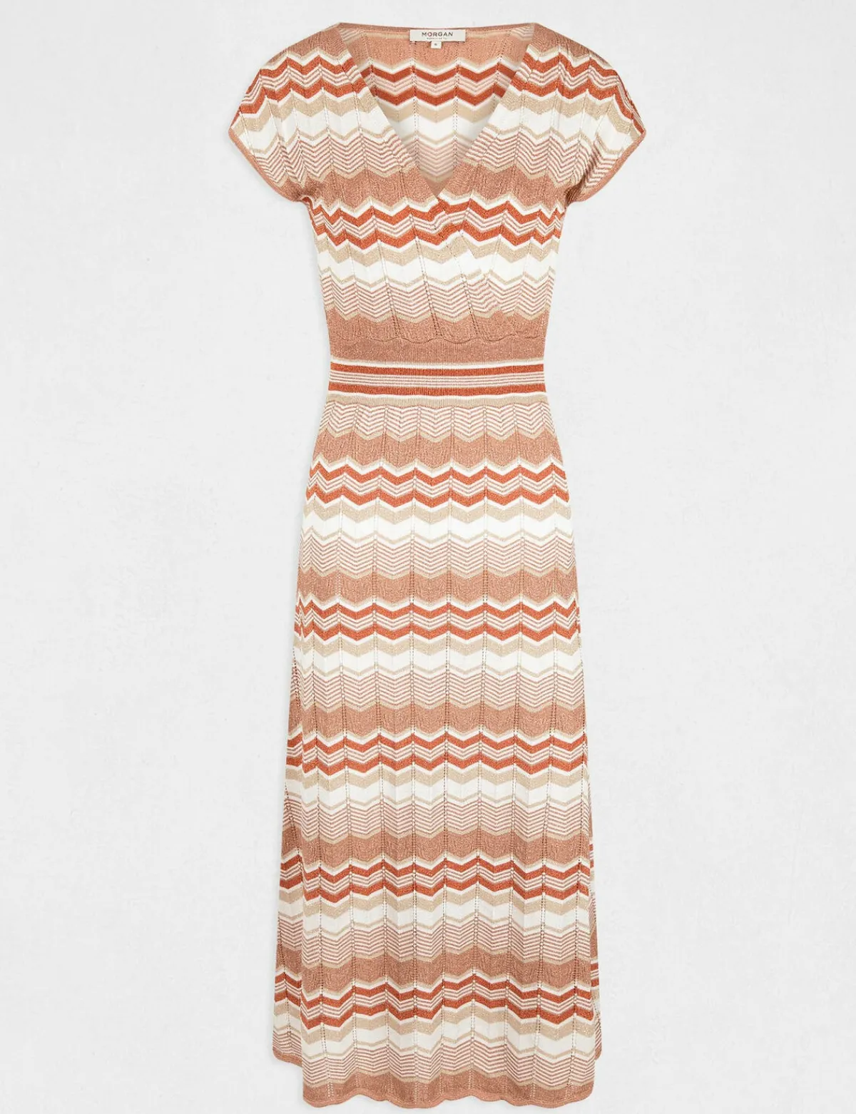Robes>Morgan Robe Pull Longue Droite Imprime Chevron Vieux Rose Femme | Vieux_Rose