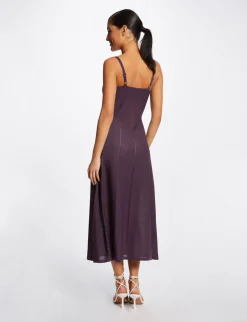 Robes>Morgan Robe Pull Midi Evasee A Bretelles Fines Femme | Prune