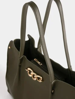 Maroquinerie>Morgan Sac Cabas Avec Detail Chaine Vert Kaki Femme | Vert_Kaki