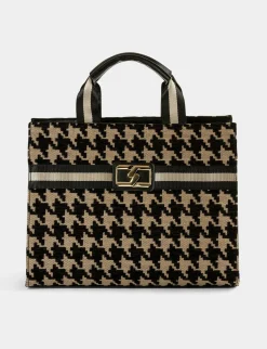 Maroquinerie>Morgan Sac Cabas Imprime Pied De Coq Femme | Marron