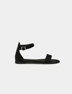 Chaussures>Morgan Sandales Plates Avec Details Strass Femme | Noir