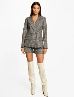 Ensembles Et Tailleurs>Morgan Short City Ajuste A Carreaux Gris Moyen Femme | Gris_Moyen