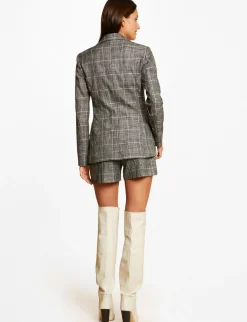 Ensembles Et Tailleurs>Morgan Short City Ajuste A Carreaux Gris Moyen Femme | Gris_Moyen