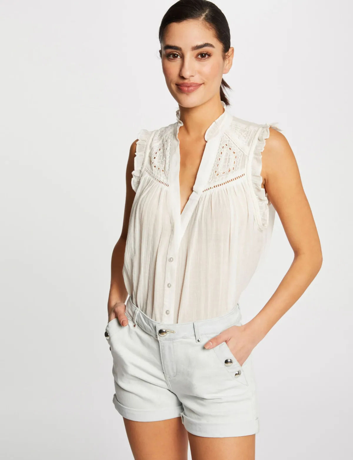 Shorts>Morgan Short Slim En Jean A Pont Jean Bleached Femme | Jean_Bleached