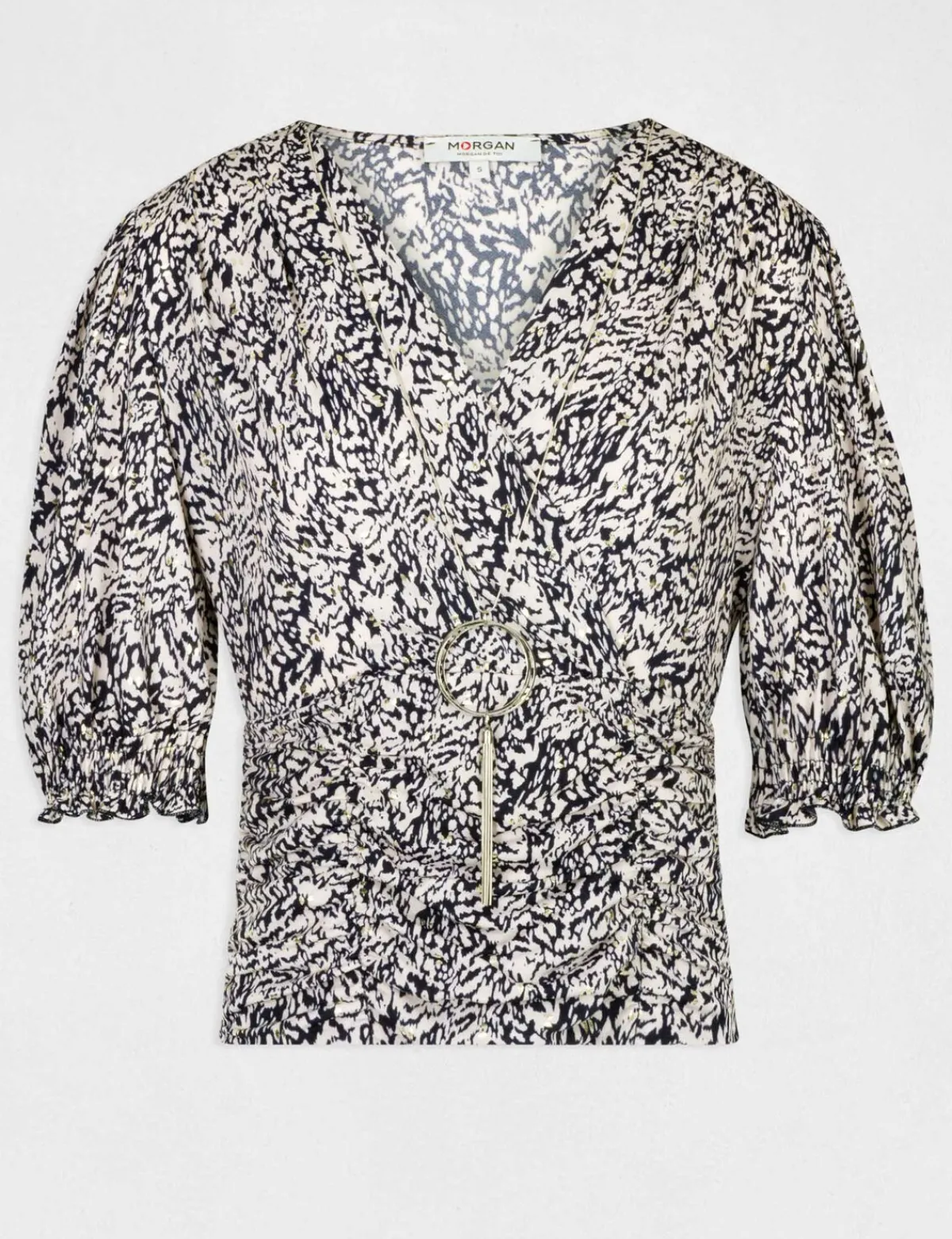 Tops Et T-Shirts>Morgan T-Shirt Manches 3/4 Col Bijou Imprime Femme | Multico