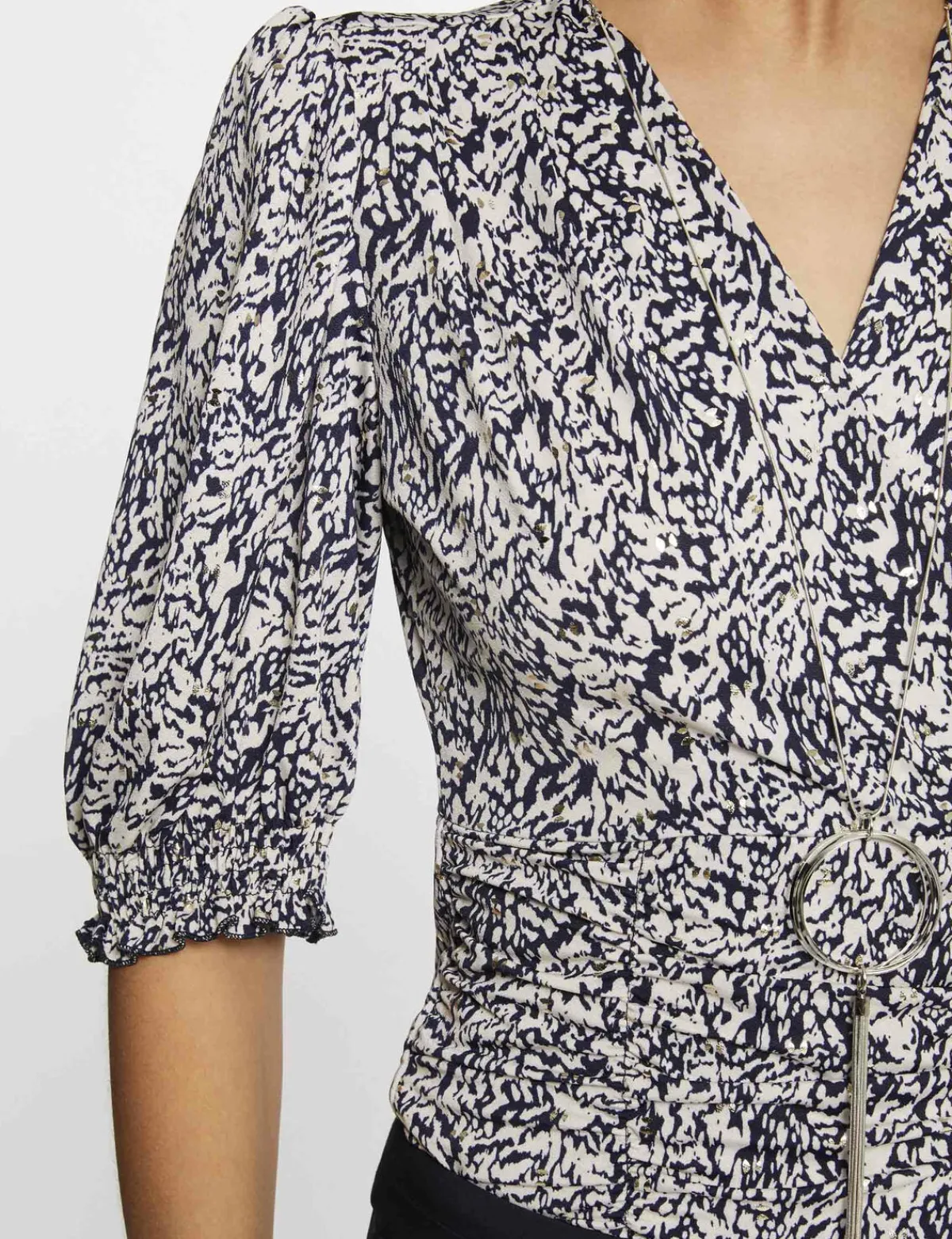 Tops Et T-Shirts>Morgan T-Shirt Manches 3/4 Col Bijou Imprime Femme | Multico