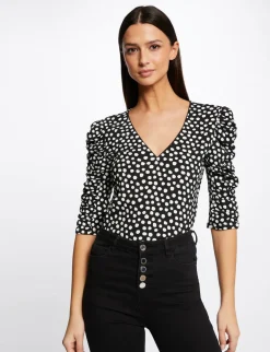 Tops Et T-Shirts>Morgan T-Shirt Manches 3/4 Imprime A Pois Femme | Noir