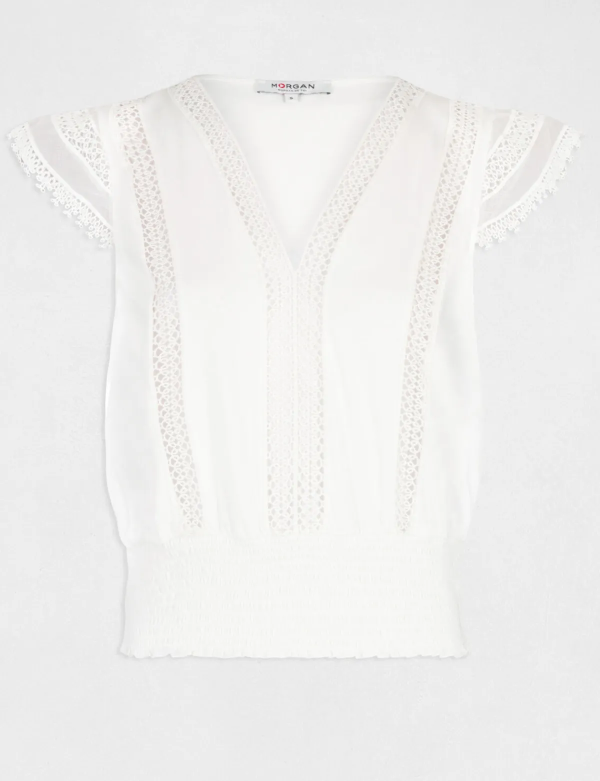Tops Et T-Shirts>Morgan T-Shirt Manches Courtes A Dentelle Femme | Ecru
