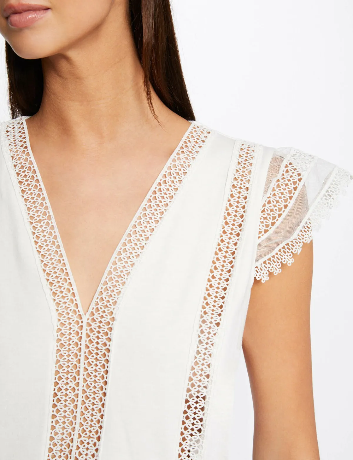Tops Et T-Shirts>Morgan T-Shirt Manches Courtes A Dentelle Femme | Ecru