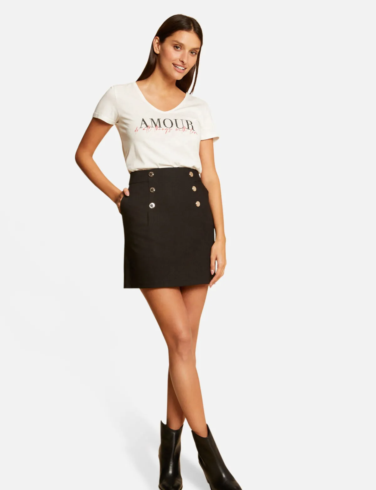 Tops Et T-Shirts>Morgan T-Shirt Manches Courtes A Inscription Femme | Ecru