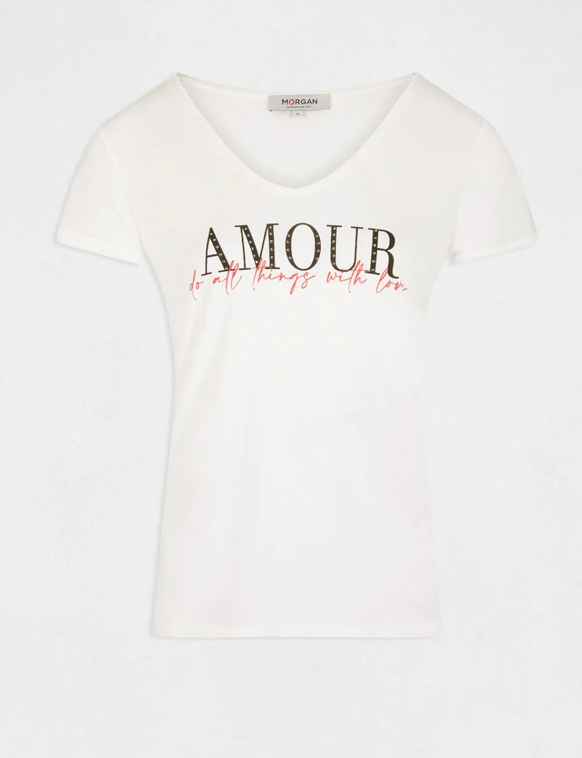 Tops Et T-Shirts>Morgan T-Shirt Manches Courtes A Inscription Femme | Ecru