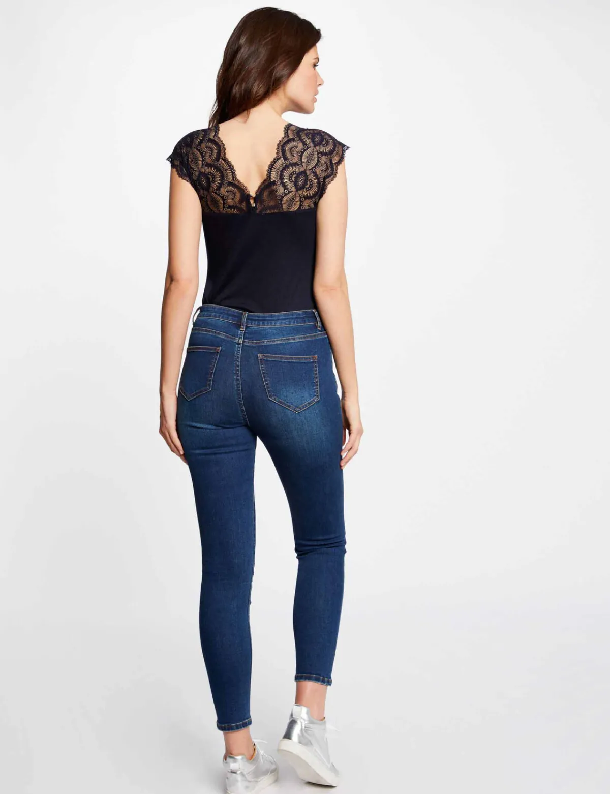 Tops Et T-Shirts>Morgan T-Shirt Manches Courtes A Dentelle Femme | Marine