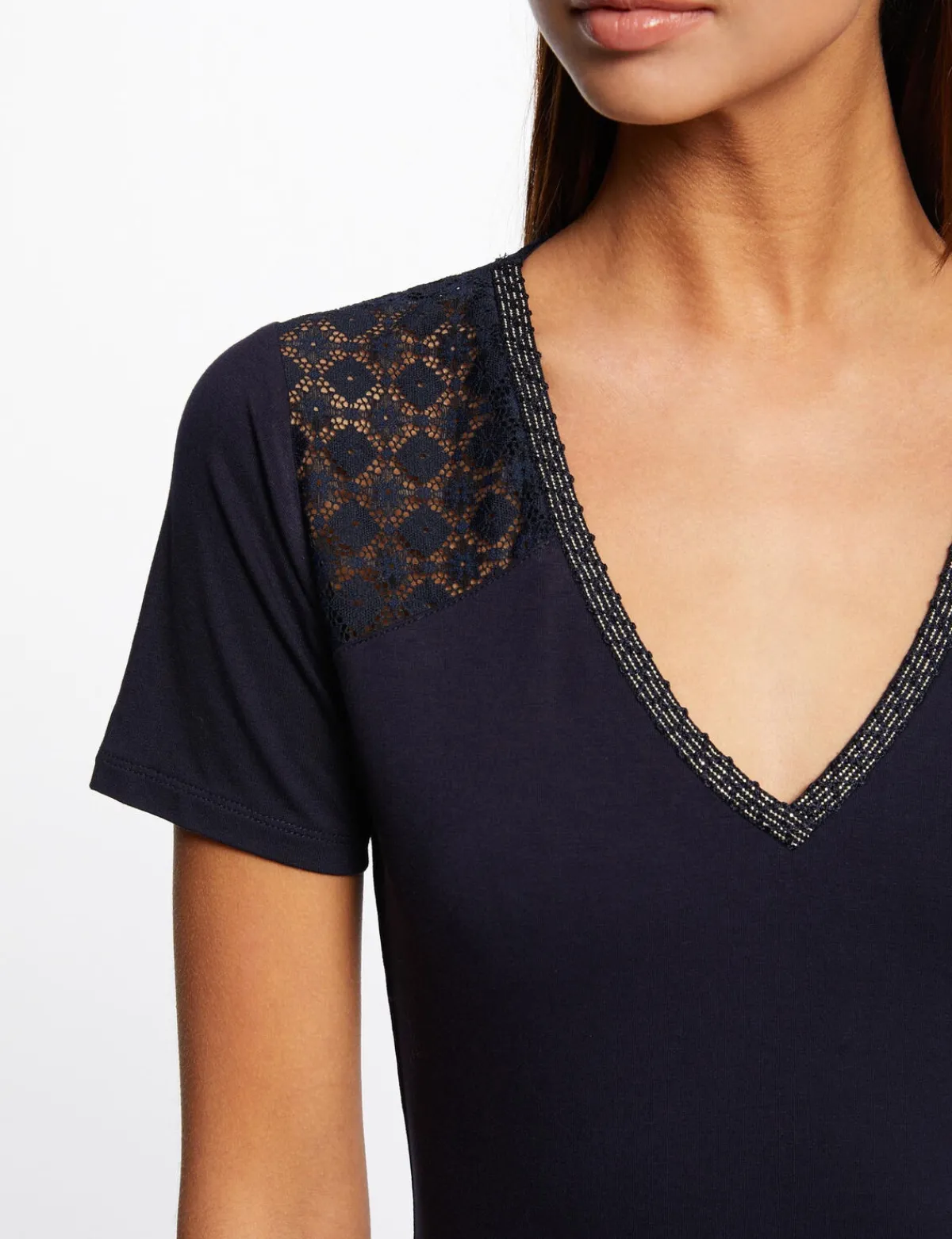 Tops Et T-Shirts>Morgan T-Shirt Manches Courtes A Dentelle Femme | Marine