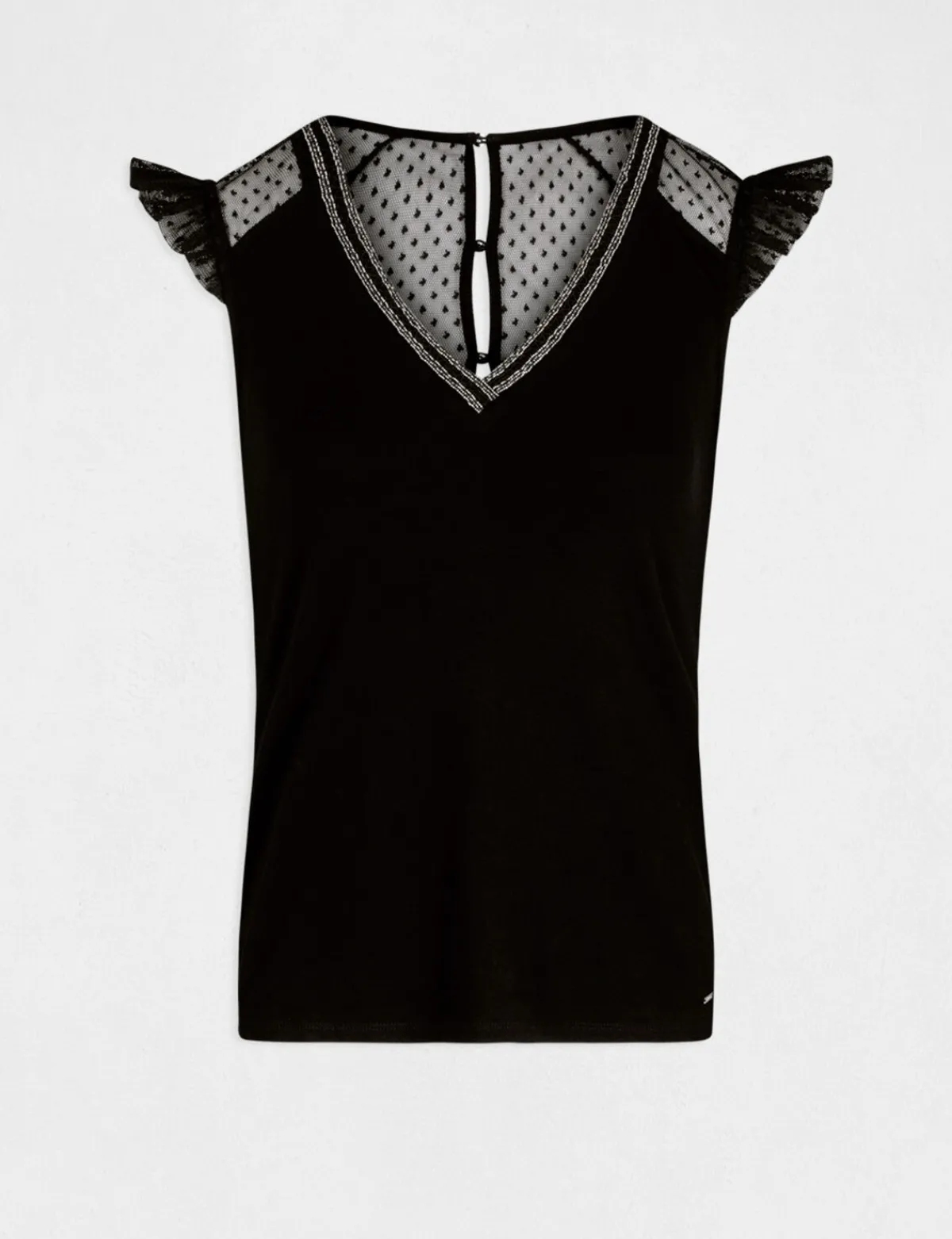 Tops Et T-Shirts>Morgan T-Shirt Manches Courtes A Plumetis Femme | Noir