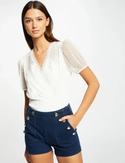 Tops Et T-Shirts>Morgan T-Shirt Manches Courtes A Dentelle Femme | Ecru