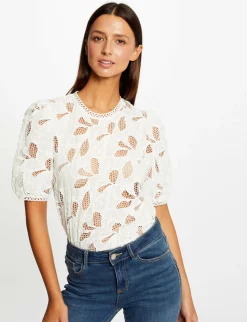 Tops Et T-Shirts>Morgan T-Shirt Manches Courtes A Details Brodes Femme | Ecru