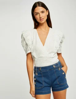 Tops Et T-Shirts>Morgan T-Shirt Manches Courtes A Volants Femme | Ecru