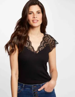Tops Et T-Shirts>Morgan T-Shirt Manches Courtes A Dentelle Femme | Noir