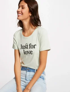 Tops Et T-Shirts>Morgan T-Shirt Manches Courtes A Inscription Vert Clair Femme | Vert_Clair