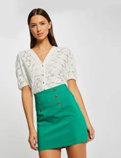 Tops Et T-Shirts>Morgan T-Shirt Manches Courtes A Broderie Femme | Ecru