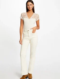 Tops Et T-Shirts>Morgan T-Shirt Manches Courtes A Dentelle Femme | Ecru