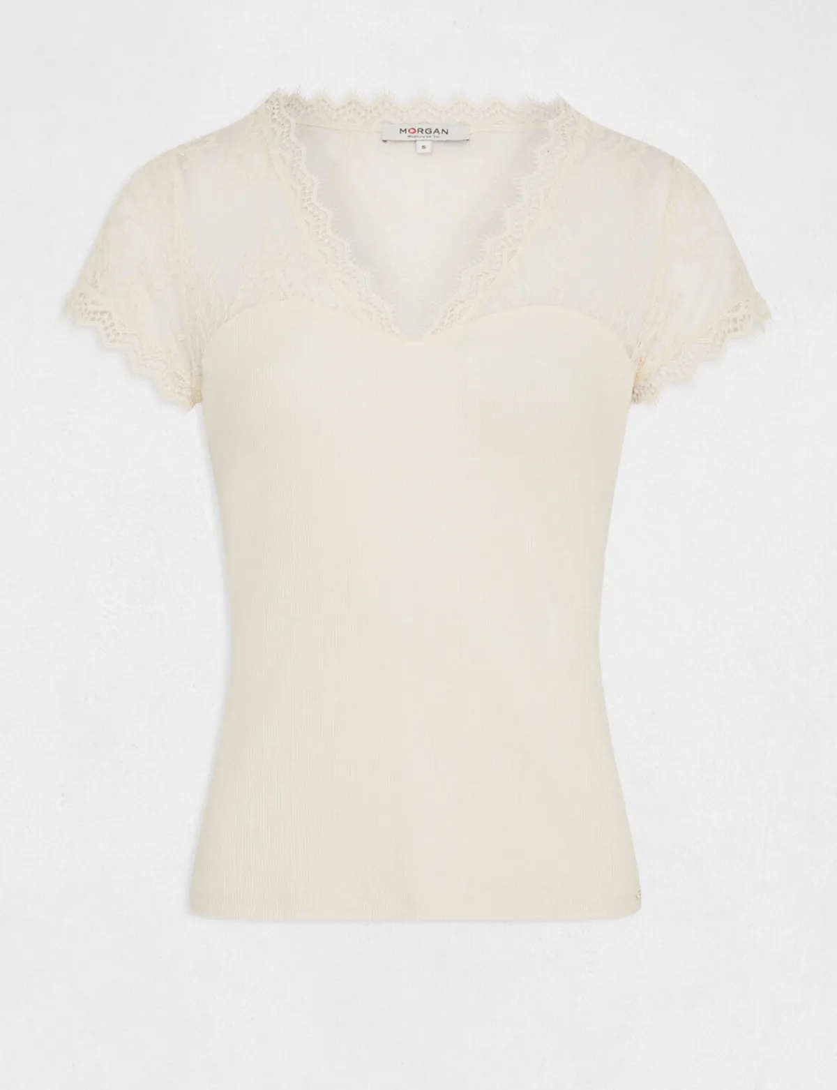 Tops Et T-Shirts>Morgan T-Shirt Manches Courtes A Dentelle Femme | Ecru